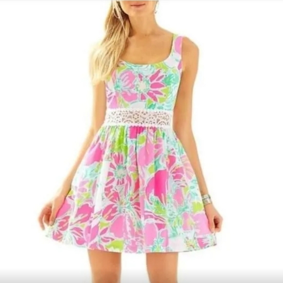 Lilly Pulitzer Rosemarie Empire Waist Lace Detail Mini Dress Women's Size 0 - Picture 1 of 16